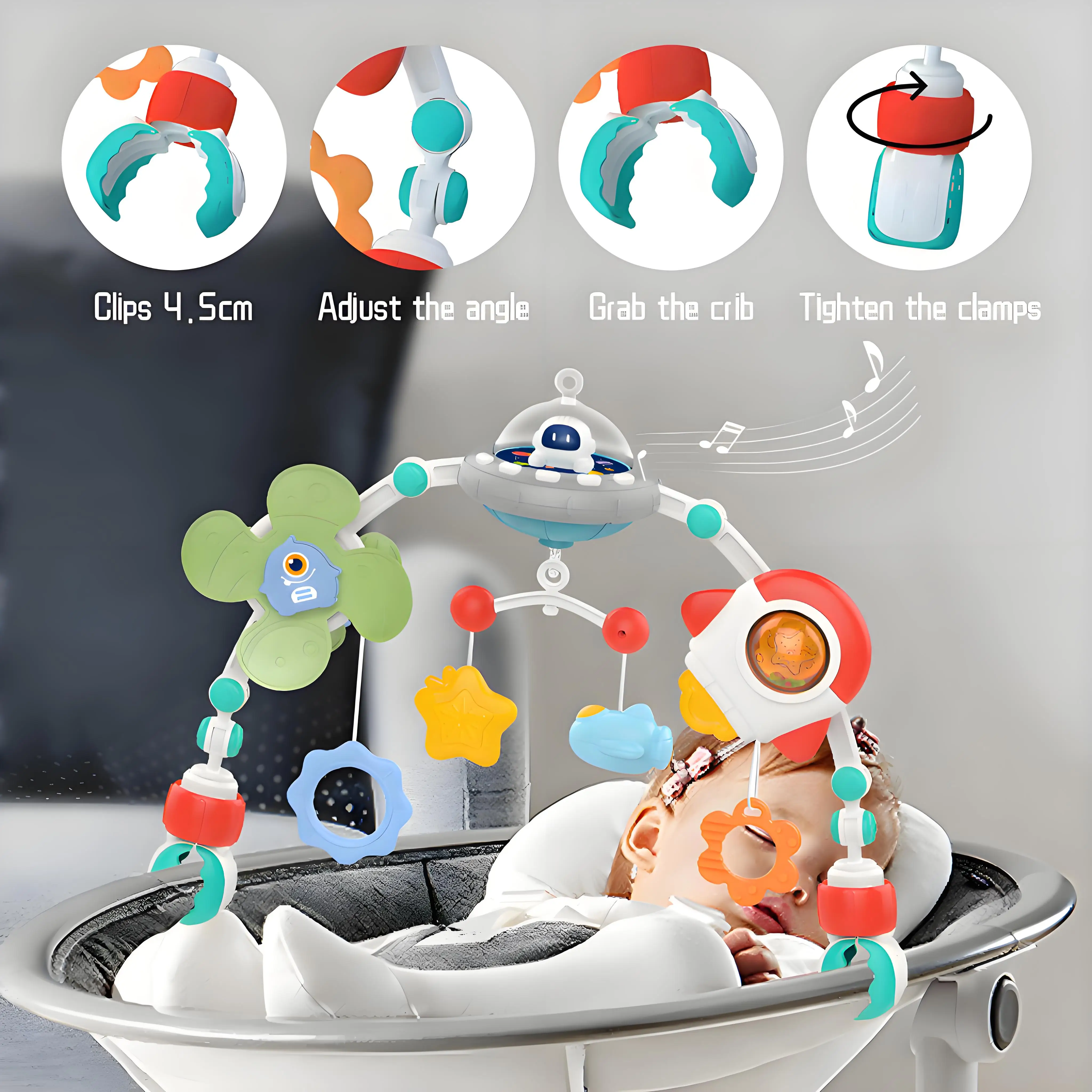 Kinderwagen Boogspeelgoed Wieg Mobiele muziek Roterende uitschuifregelaars Speelgoed Fijne motoriek Zintuiglijke ontwikkeling Boog Baby-autostoelspeelgoed