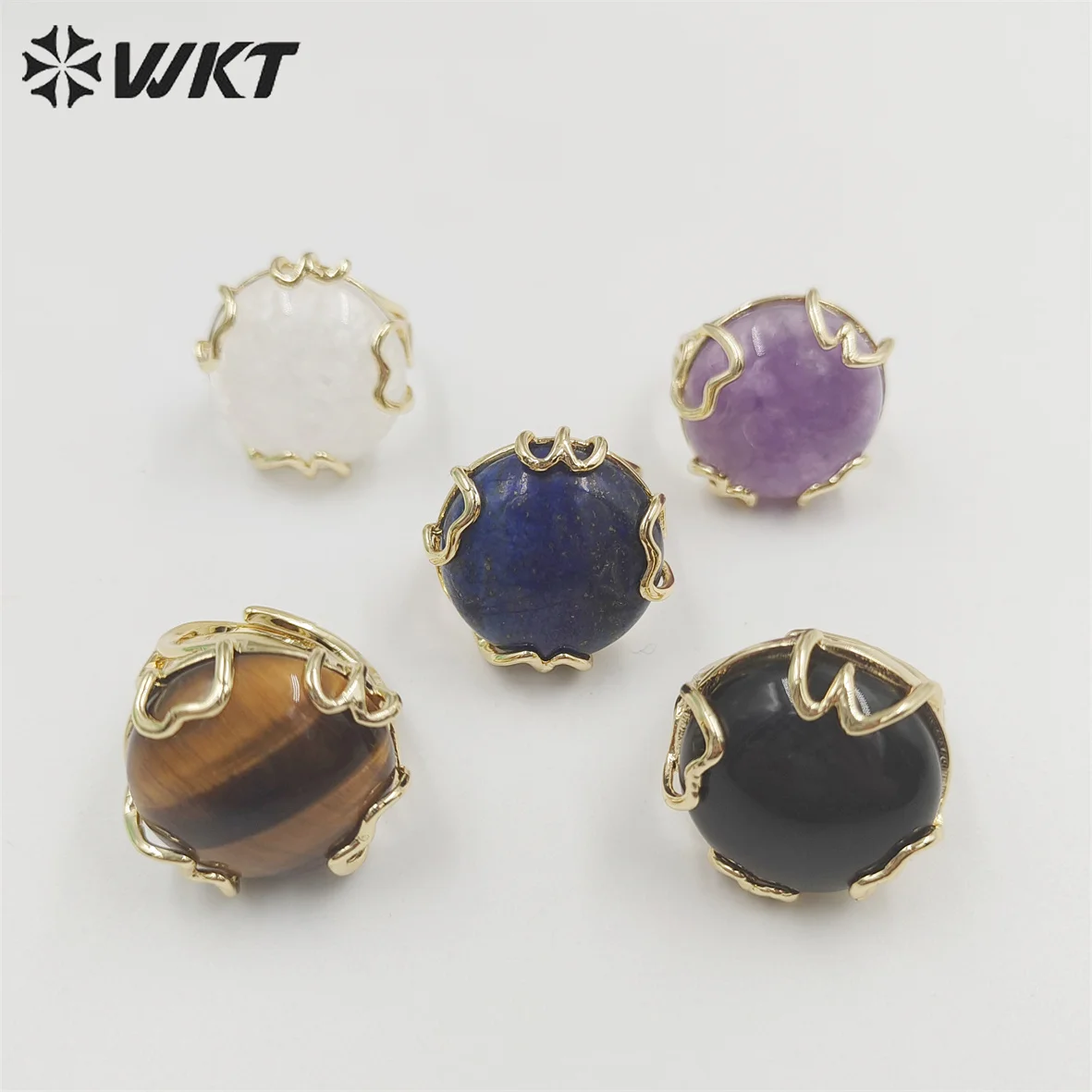 WT-R440  WKT 2022 New Style Crystal Quartz& Lapis&Amethyst&Tiger Eye&Black Women Wedding Gift Ring Gold-Plate Hot Adjustable