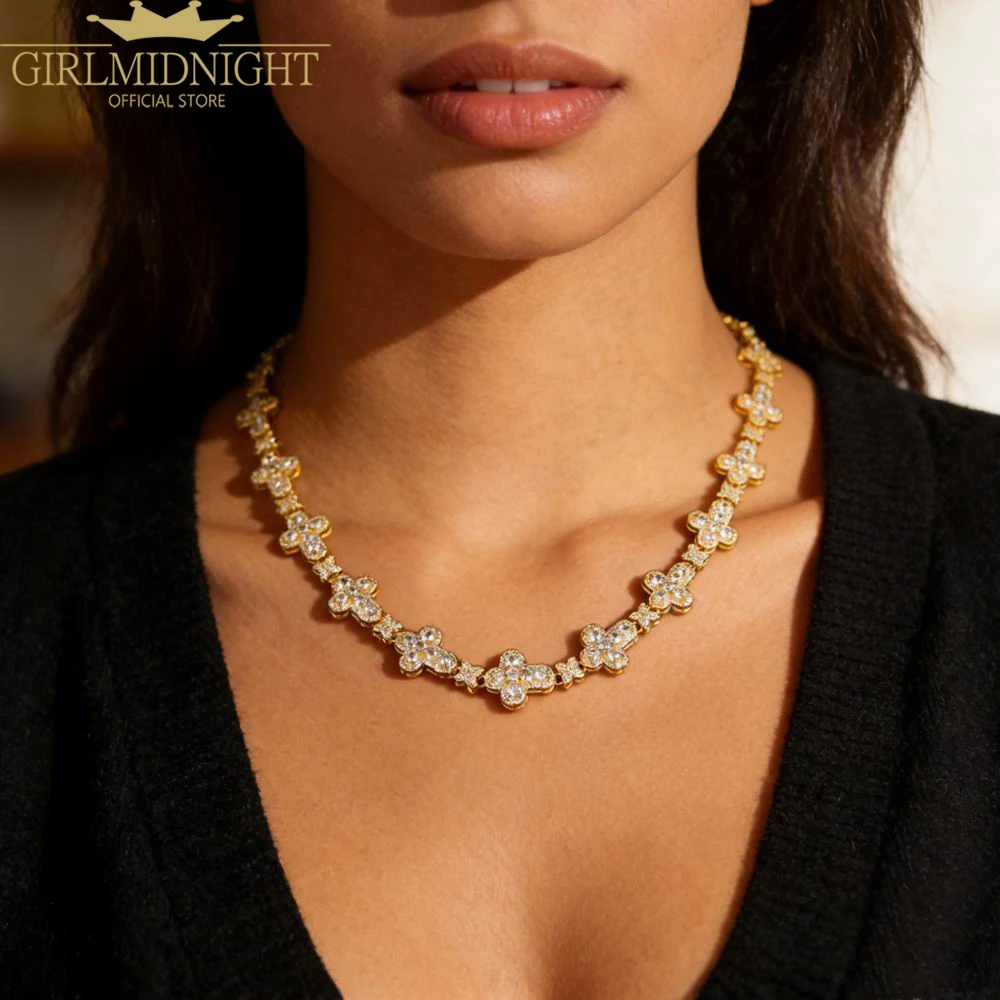 Iced Out Cross Link Chain Necklace Prong Setting 5A Cubic Zirconia Choker Hip Hop Fashion Jewelry For Party Gift