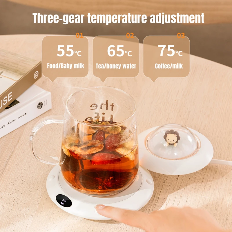 Thermostat Mug Heater Coffee Cup Warmer Milk Tea Water Heating Pad 3 Speed Setting 180° Rotaty Warming Coaster with LED Light