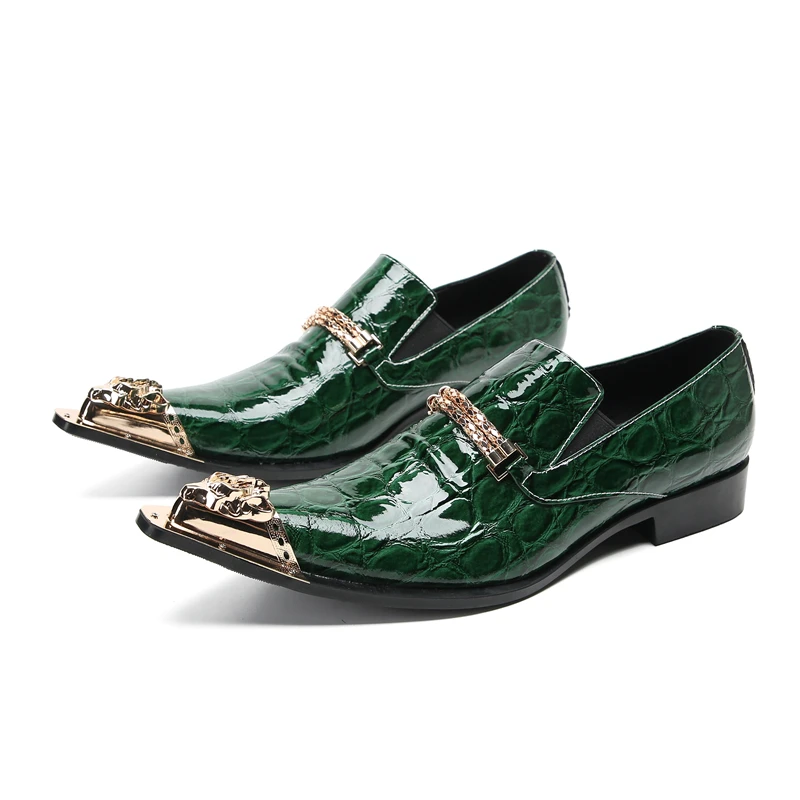 Spring and Autumn Crocodile lines Metal Shoes cap Man pointed end  Commercial affairs Banquet Marry Formal wear Leather shoes