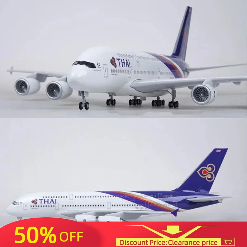 2024 New 1/160 Scale 50.5CM Airplane A-380 A380 Thailand THAI Airline Model W Light and Wheel Diecast Resin Plane For Collection