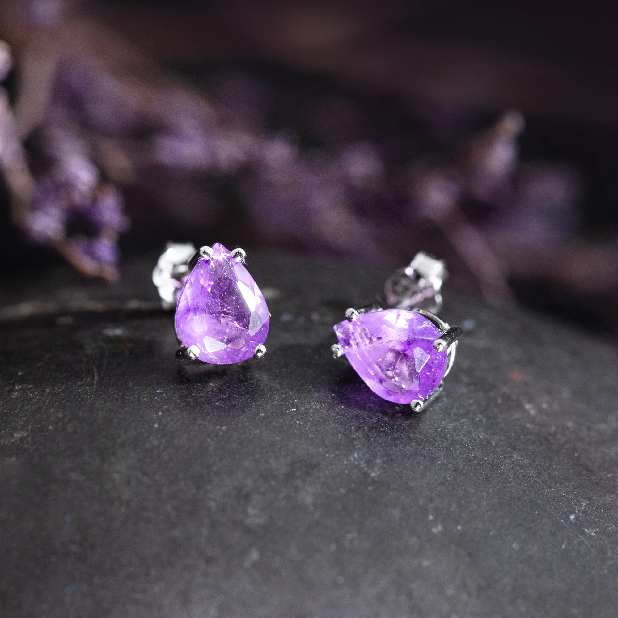 Minimalist Pear‑Shaped Amethyst Stud Earrings for Women, 925 Sterling Silver Base Gold Plated Natural Gemstone, Fine Wedding Jewelry, Ideal Birthday Party Anniversary Holiday Gift Accessories - view 6