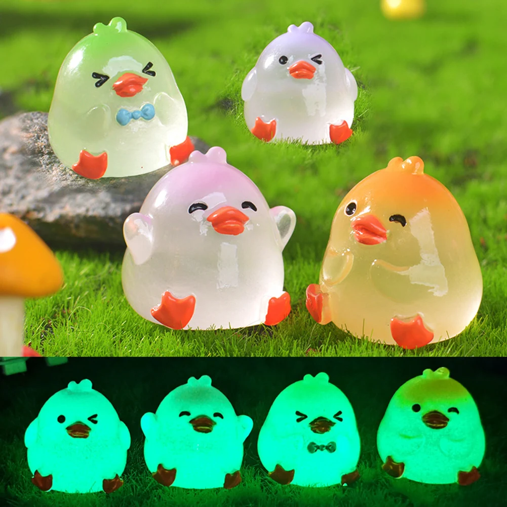 4pcs Glowing Resin Little Ducks,Resin Ducks For Micro-Landscape,Microlandscape Miniature Duck,Figurines Fairy Garden Accessories