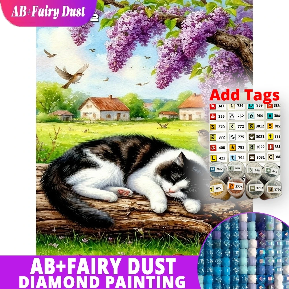 

Набор для алмазной вышивки AB Fairy Dust DMC: Картина «Кот и пейзаж» с полной квадратной вышивкой стразами, мозаика из страз, DIY