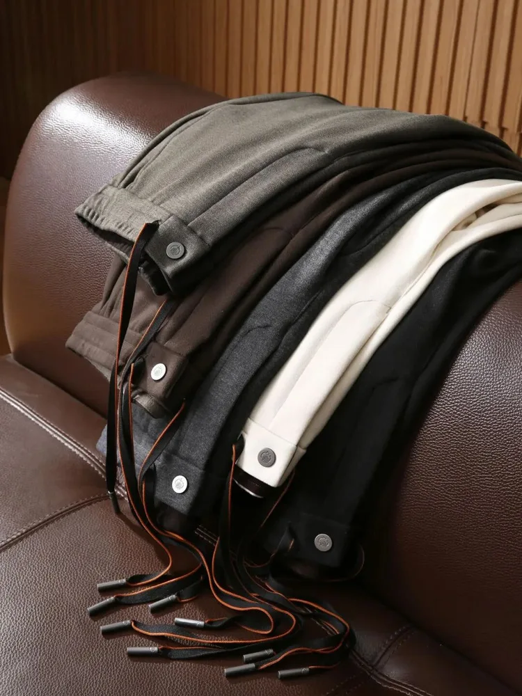 Pantalones informales italianos de lujo para hombre, mezcla de lana, cálidos, sencillos y ligeros, versátiles, para ir al trabajo, Otoño e Invierno