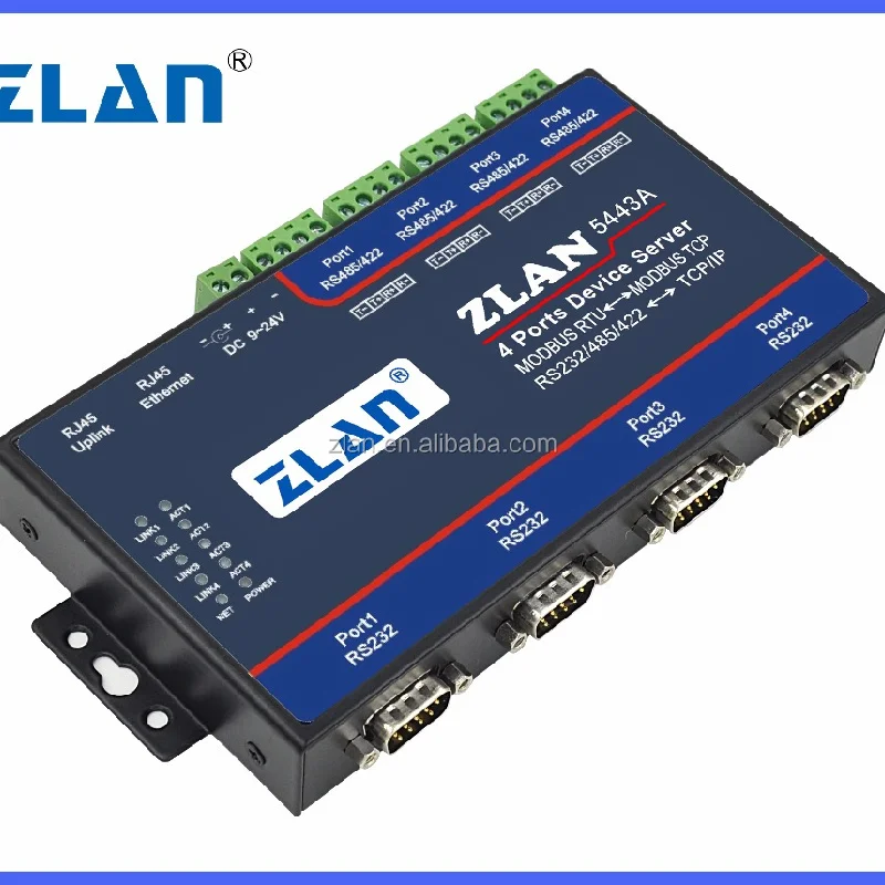 Servidor de dispositivo de serie de entrada TCP, Ethernet Modbus RTU, RS232, RS485, RS422, 4 puertos