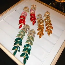 FYUAN Fashion Purple Red Green Yellow Crystal Drop Earrings Leaf Dangle Earrings for Women Party Wedding Jewelry
