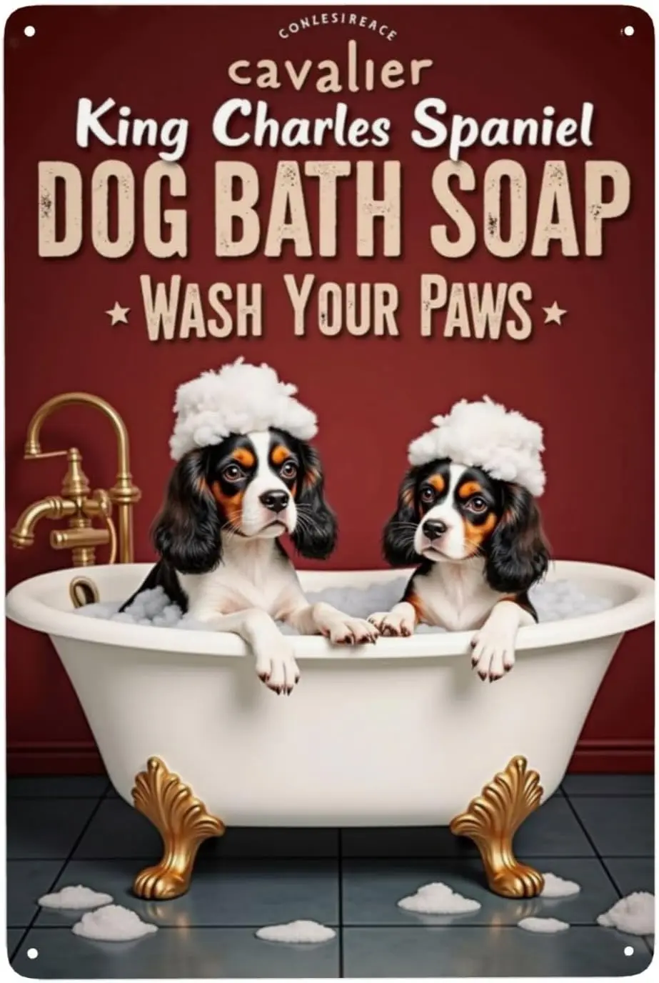 Cavalier King Charles Spaniel Dog Bath Soap Wash Your Paws (6) Vintage Tin Sign Wall Decor Metal Sign Decorative Sign 8 x 1 sign