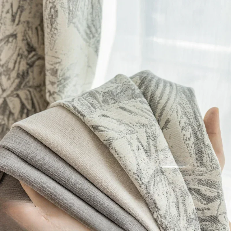 

Custom Size Fashion Luxury European Curtains for Living Room Bedroom Gray Leaves Retro Modern Splicing Window Custom