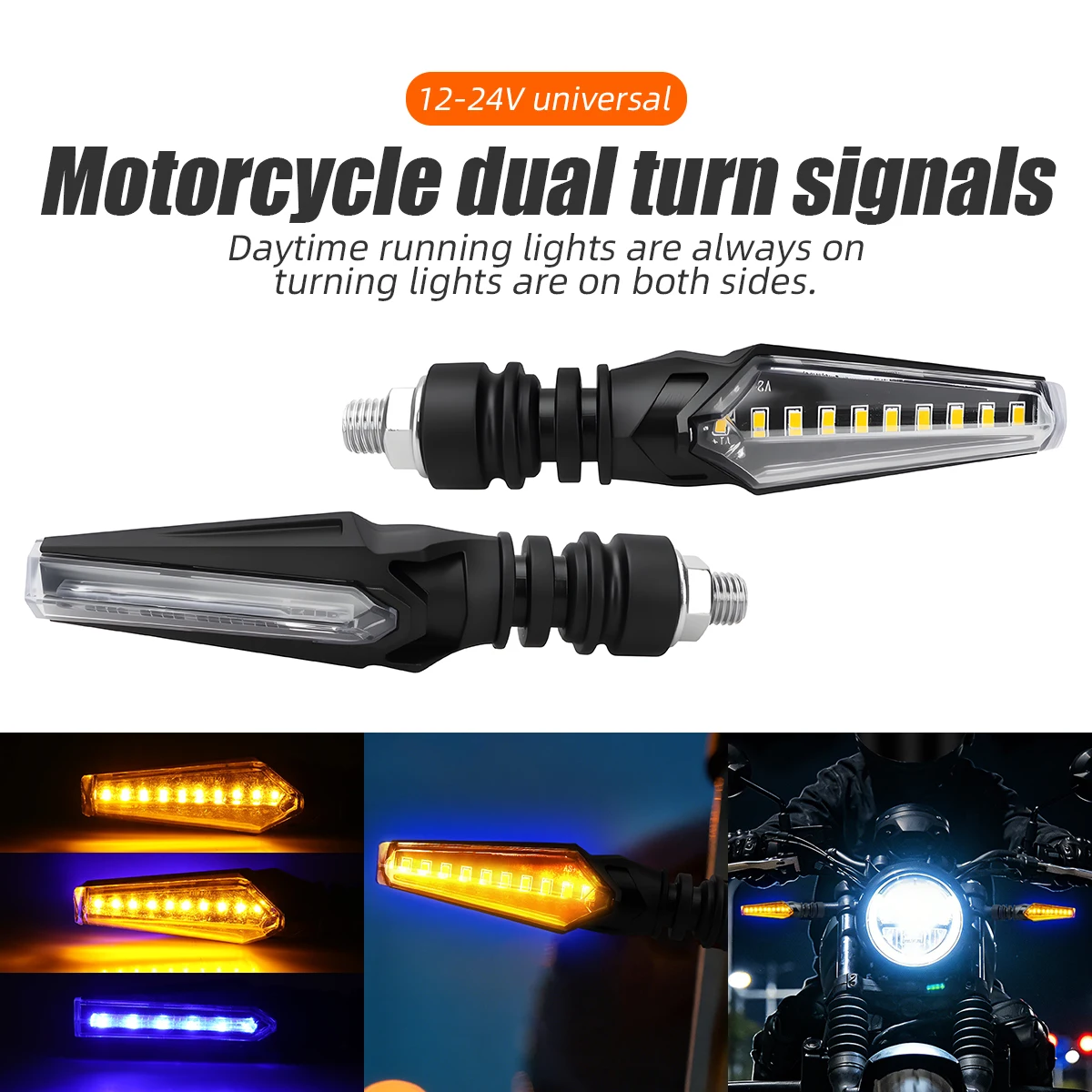 2pcs Motorcycle LED Turn Signal Lights Double Sided Sequential Flowing Water Indicators for Enhanced Vision 12 24V
