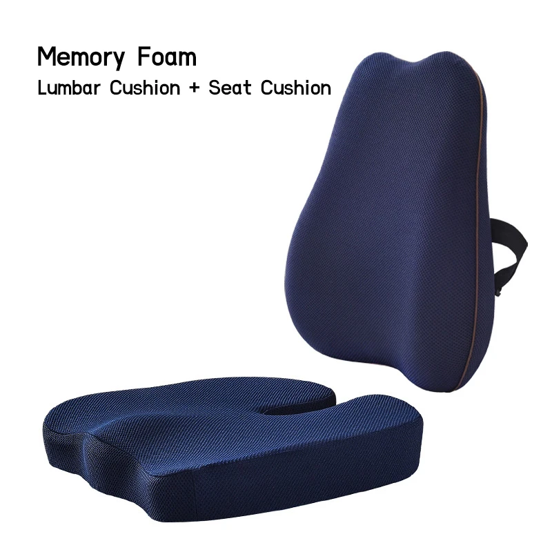 Memory Foam Seat Cushion Waist Back Pillow set Orthopedic Pillow Coccyx Hip Massage Pad Sets for Office Chair  Support Car Seat