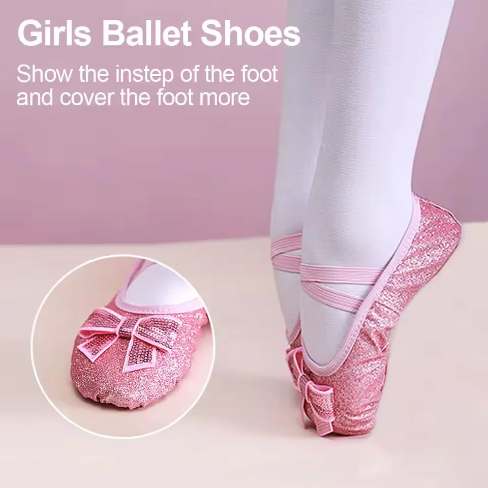الفتيات أحذية الباليه الاطفال الرقص النعال المهنية قماش لينة وحيد لامعة الباليه الرقص الفتيات الإناث الباليه اليوغا رياضة الرقص الأحذية #5