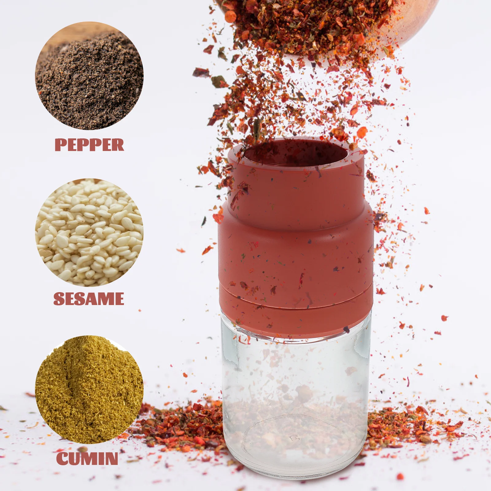 

Handheld Salt and Pepper Grinder Plastic Glass Multifunction Seasoning Mill Kitchen Portable Spice Crusher