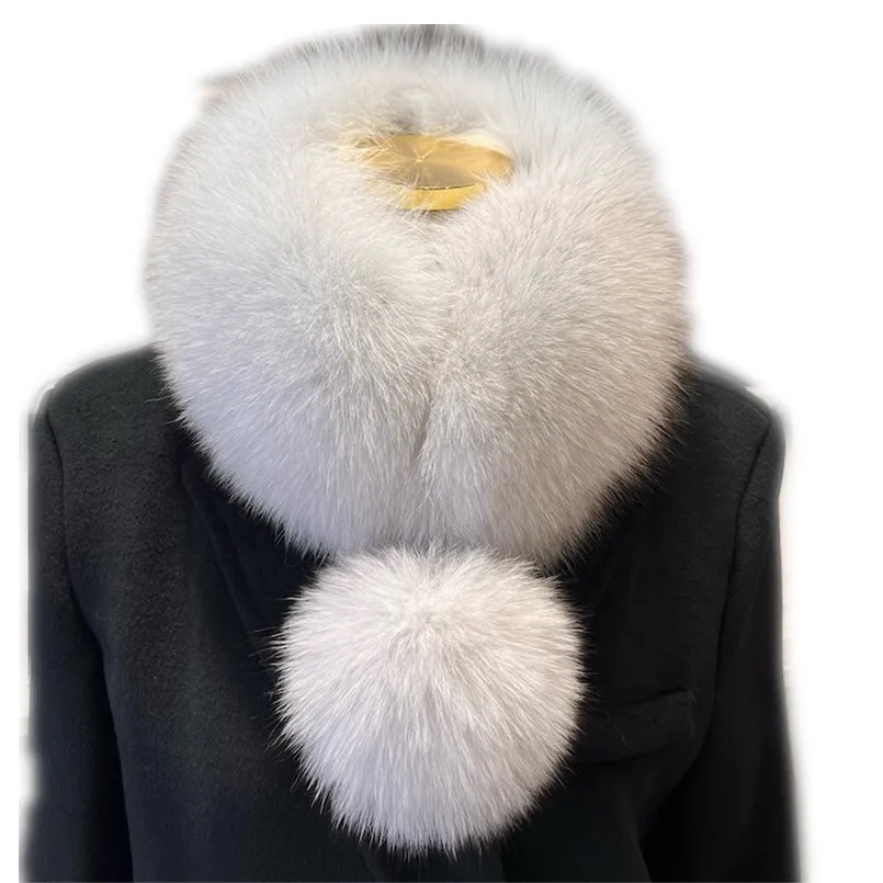 

Women Real Fox Fur Scarf More Colors Ladies Fluffy Neck Warmer Wraps Autumn Winter Fashion Magnetic Collar with Pompom