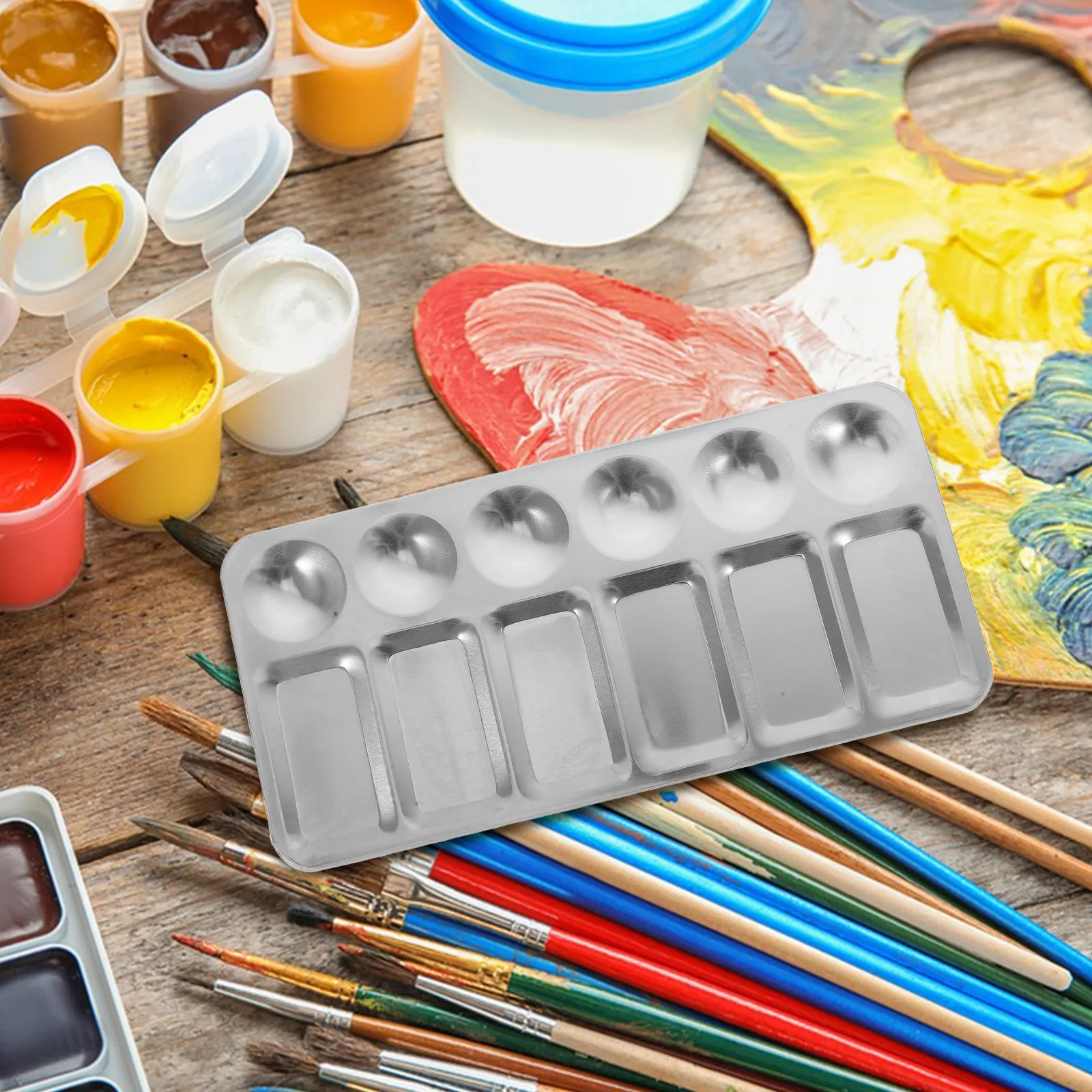 2Pcs Stainless Steel Painting Trays Professional Color Mixing Plates for Artists Students Art Studio Watercolor Acrylic Solvents