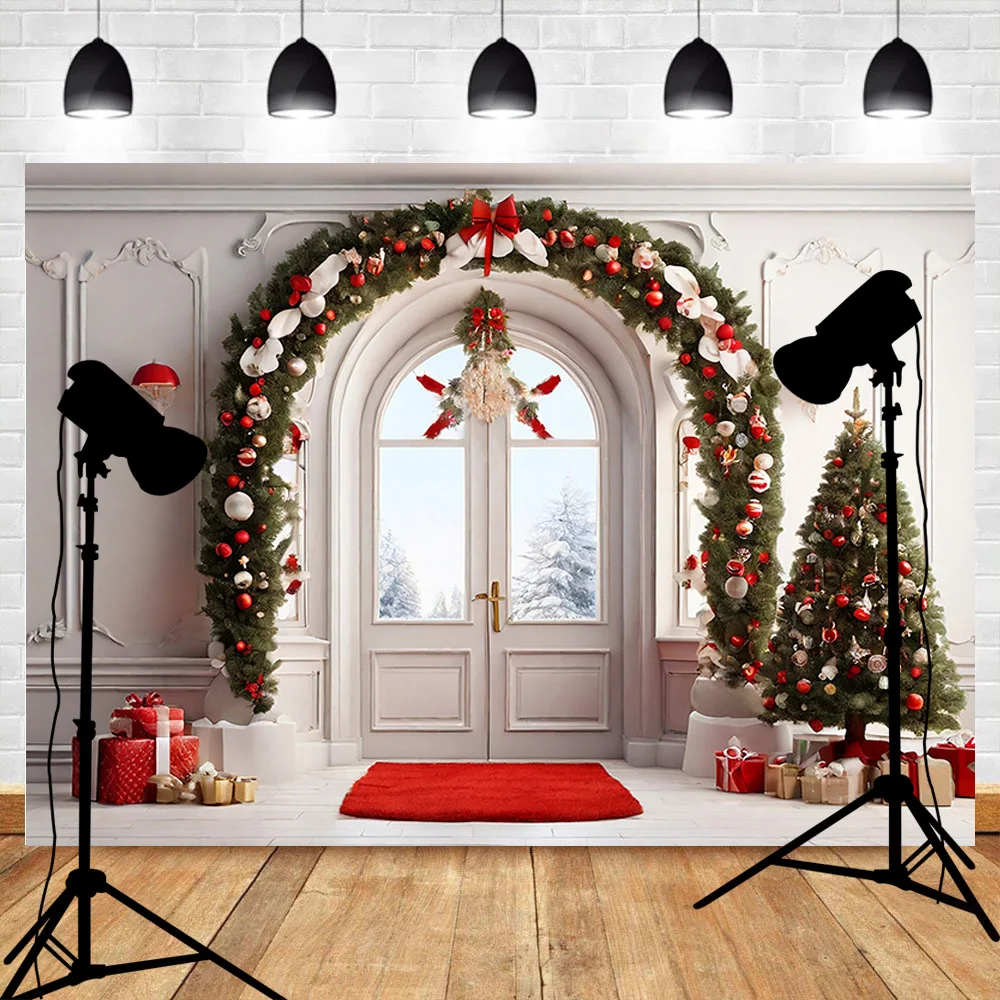 Fireplace Christmas day Pine Tree Photography Backdrops Props New Year Festive Gift Family Holiday Photo Studio Background DC-16