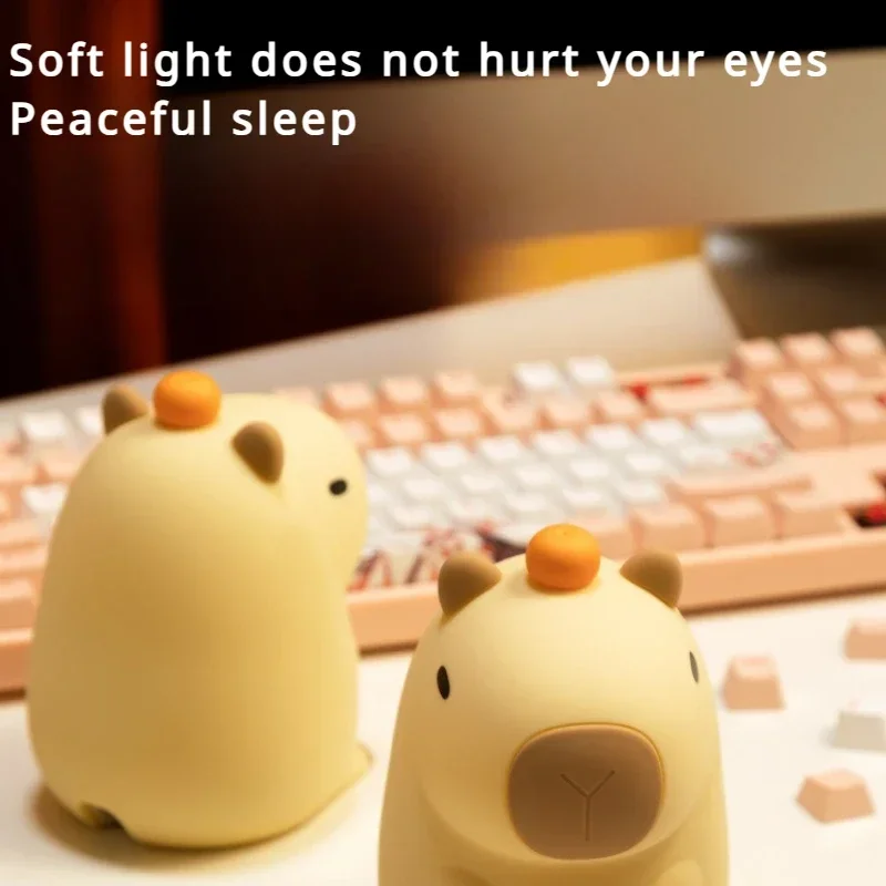 New Capybara Silicone Night Light Rechargeable Dimmable Guinea Pig Lamp Gift Desktop Ornaments Stationery