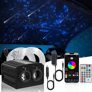 16W Dual Port Twinkle Starlight Headliner Kit 300~900pcs 0.75mm APP Remote RGBW Star Ceiling Light Fiber Optic for Car Home Ceiling