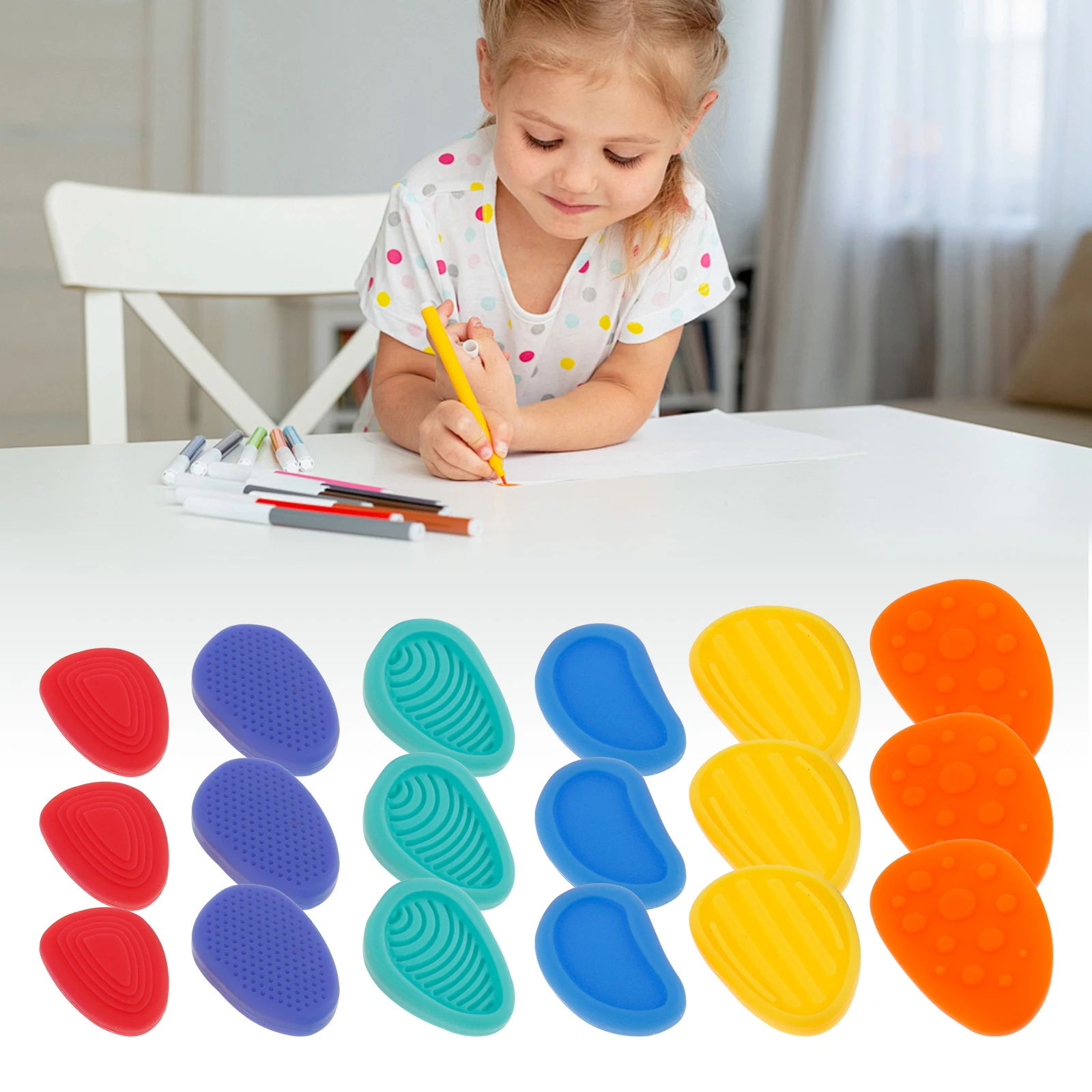 6/18Pc Silicone Sensory Stones Toy for Kids Children Easy to Roll Textured Worry Stones Toy Bright Color Calming Soft Stone Toy