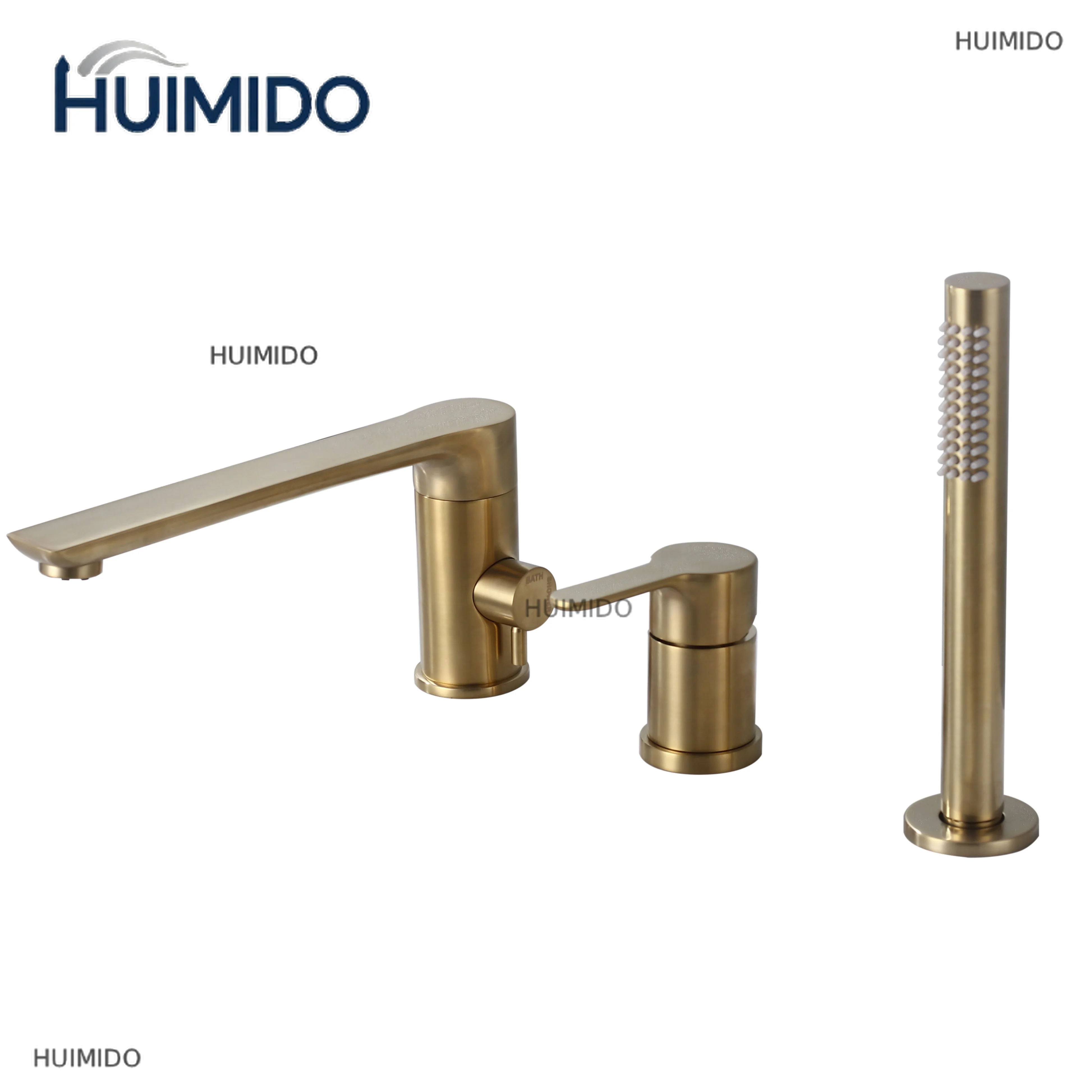 Shower Tub Bathtub Filler With Handheld Single Handles Brushed Gold Brass Hot Cold Water Countertop 3 Hole