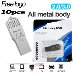 10 Stks/partij Usb Flash Drive 16Gb Pendrive 32Gb Geheugendrives 64Gb Metalen Cle Usb Groothandel Pen Drive 128Gb Vrij Logo Geheugen U Schijf