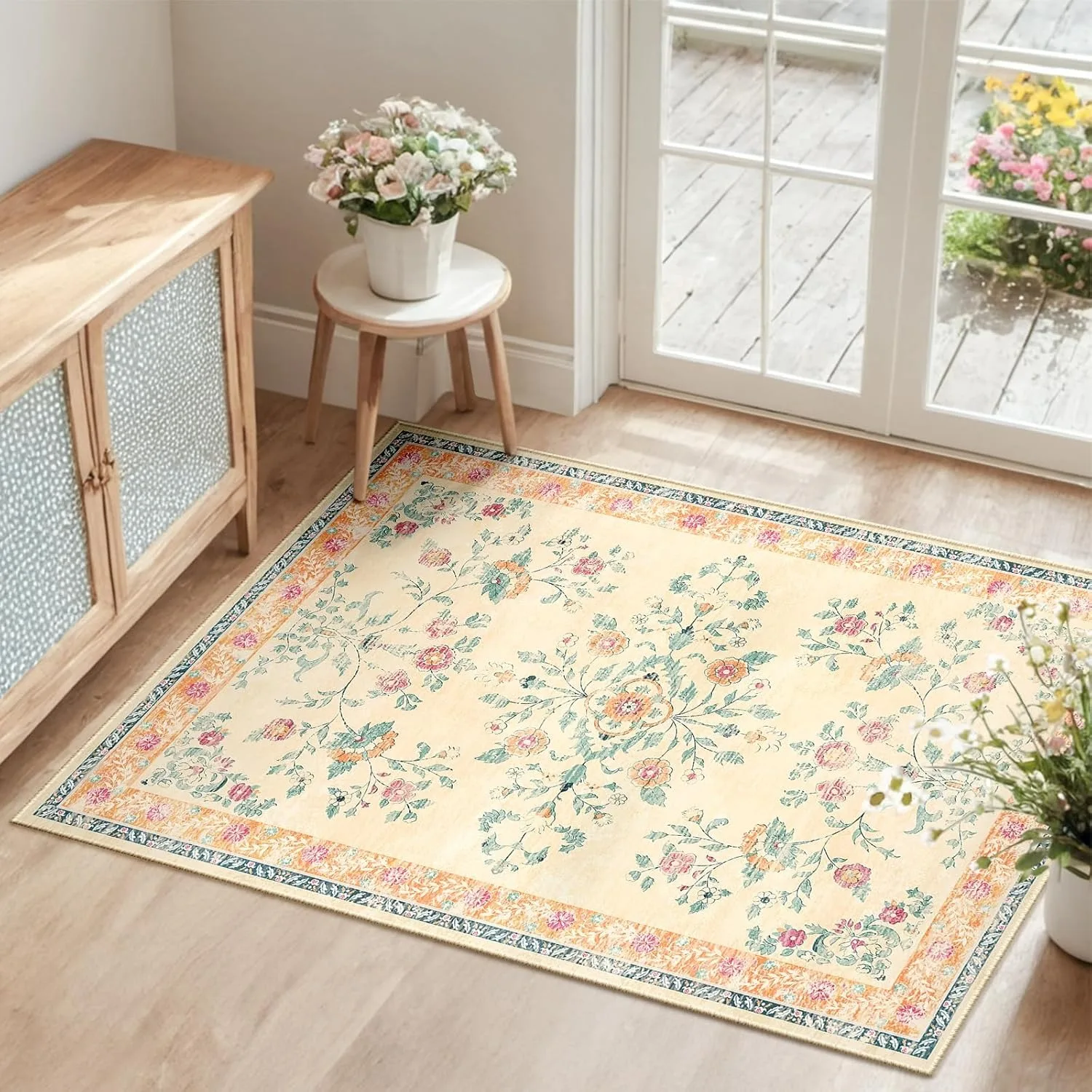 Vintage Floral Area Rug Series Classic Botanical Print Floor Mat For Living Room  Vintage Home Aesthetic