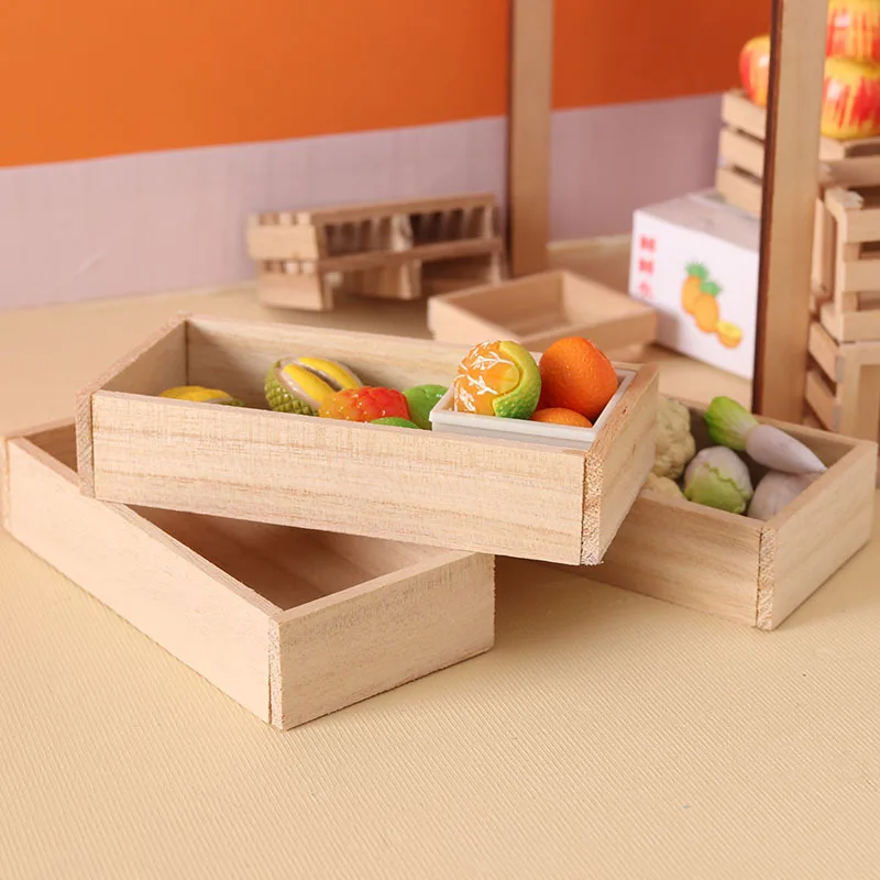 Miniature Wooden Frame Storage Basket Bjd Dollhouse Mini Stuff Fruit Shop Vegetable Store Strawberry DIY Dolls House Accessories