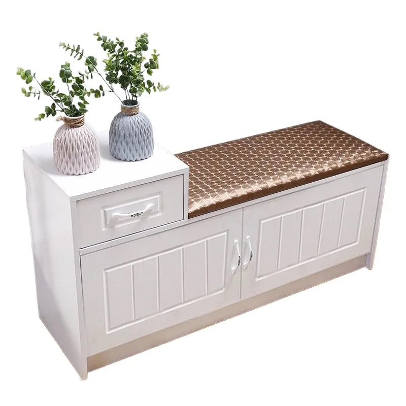 

-For Entrance Shoe Changing Bench Storage Bench Shoe Cabinet Simple Modern European Style White Shoe Changing Bench Storage&