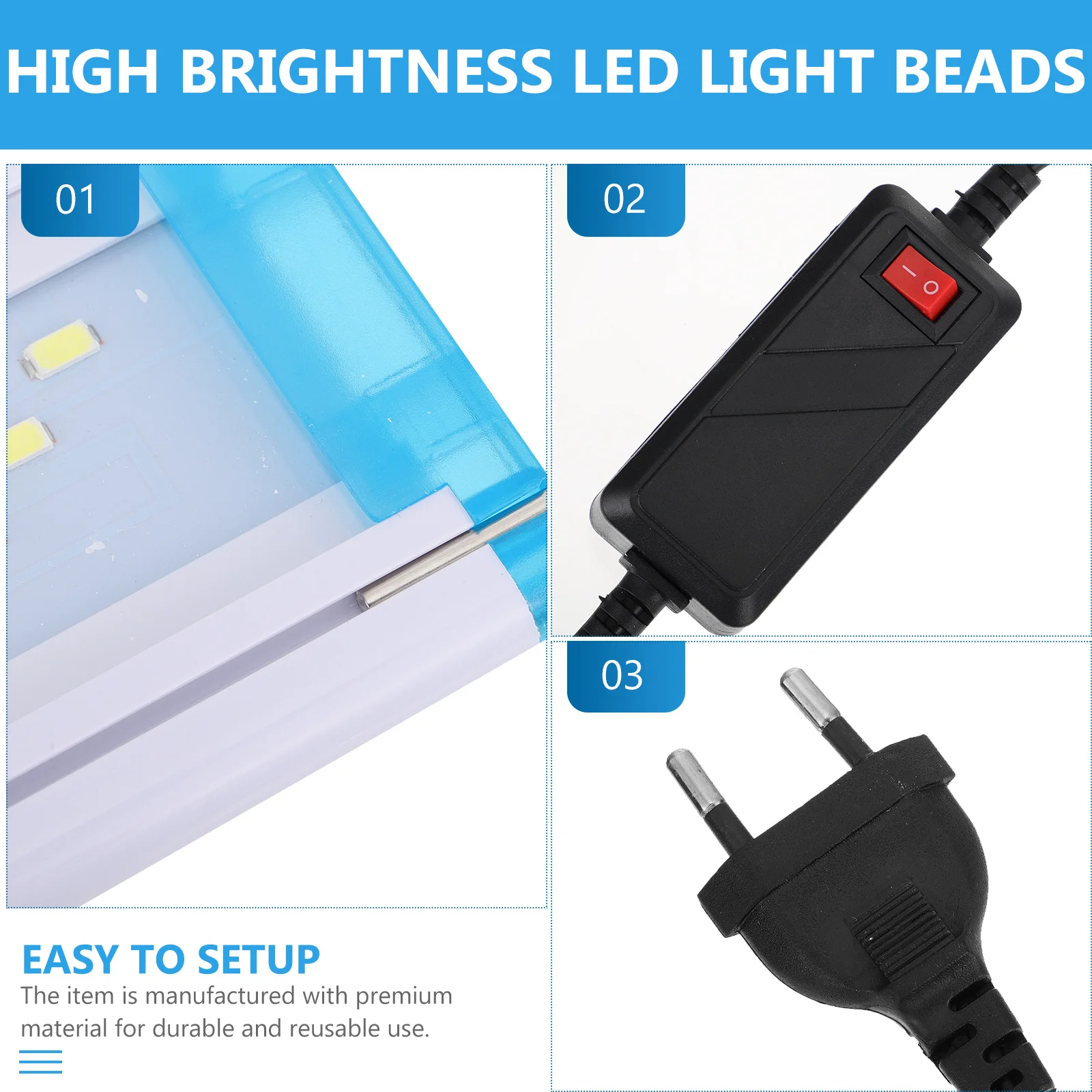 1Pcs Aquarium Light Compact High Brightness LED Lamp Fine Heat Dissipation Easy Install Eu Plug Fish Tank Light