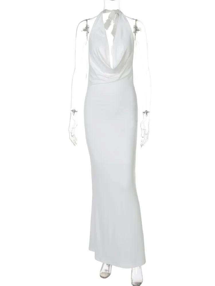 Blifanbo vestido maxi sexy com decote em V profundo e renda para mulheres, elegante, ombro de fora, sem mangas, moda sem costas, vestido de festa para clube