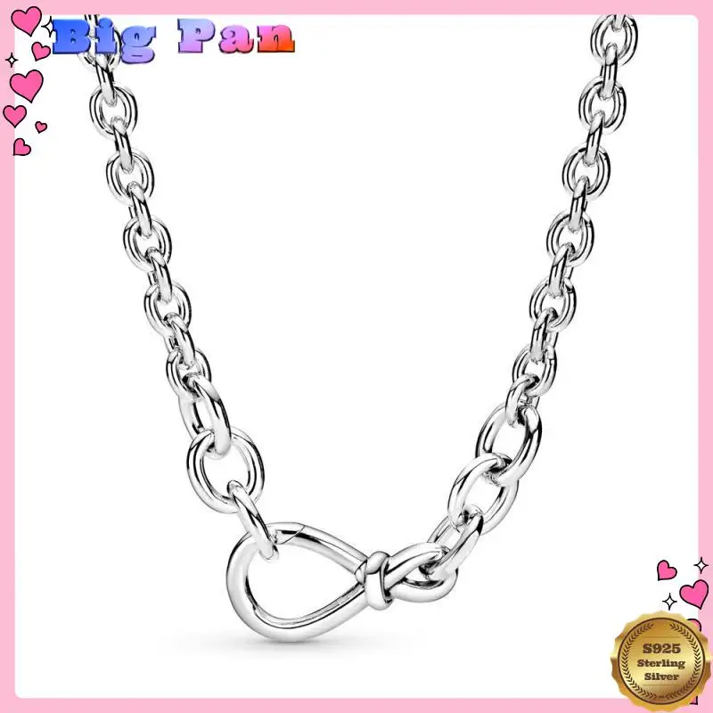 

S925 Sterling Silver With Chunky Infinity Knot Chain Necklace Fit Original Pendant Necklace Women Diy Jewelry Gift 2025