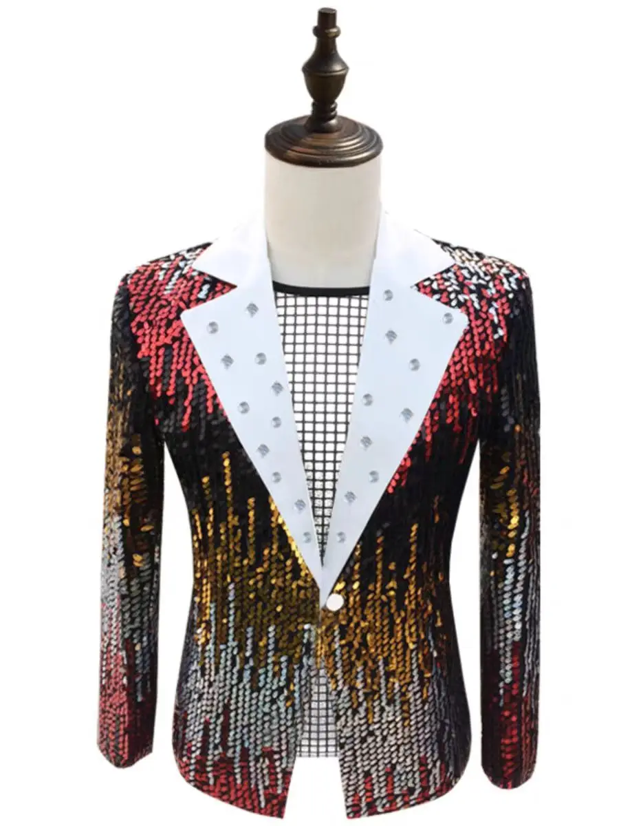 

New Colorful Sequins Crystals Slim Suit Rock Host Singer DJ Leading Dress Party Show Stage Performance Wear