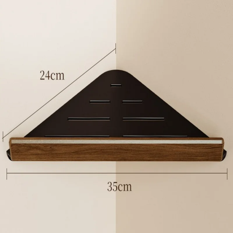 Walnut Aluminum Bathroom Storage Rack Black Bathroom Shelf Wall-Mounted Black Bathroom Corner Shelf Kitchen Storage Rack
