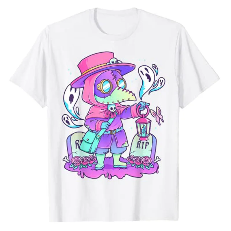 Pastel Goth Cute Creepy Plague Doctor Kawaii Menhera Wiccan T-Shirt Anime Aesthetic Clothes Harajuku Gothic Style Grunge Tee Top