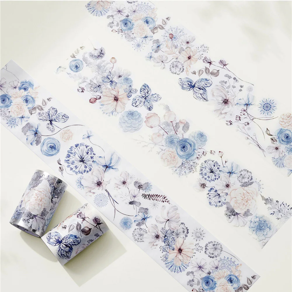 WT Floral Wide Washi PET Tapes for Journaling Scrapbooking Decorative Sticker Vintage Flower Journaling Masking Tapes