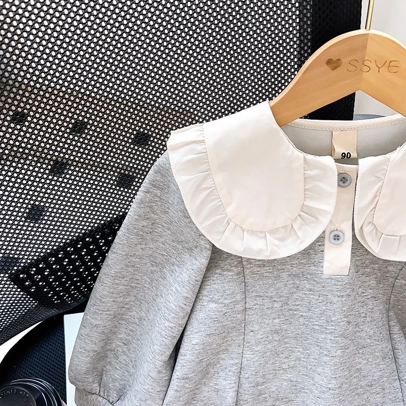 New Autumn Girls Hoodie Dress 2025 Casual Sports Style Baby Girls Lapel Long Sleeve Princess Dress Kids Clothes