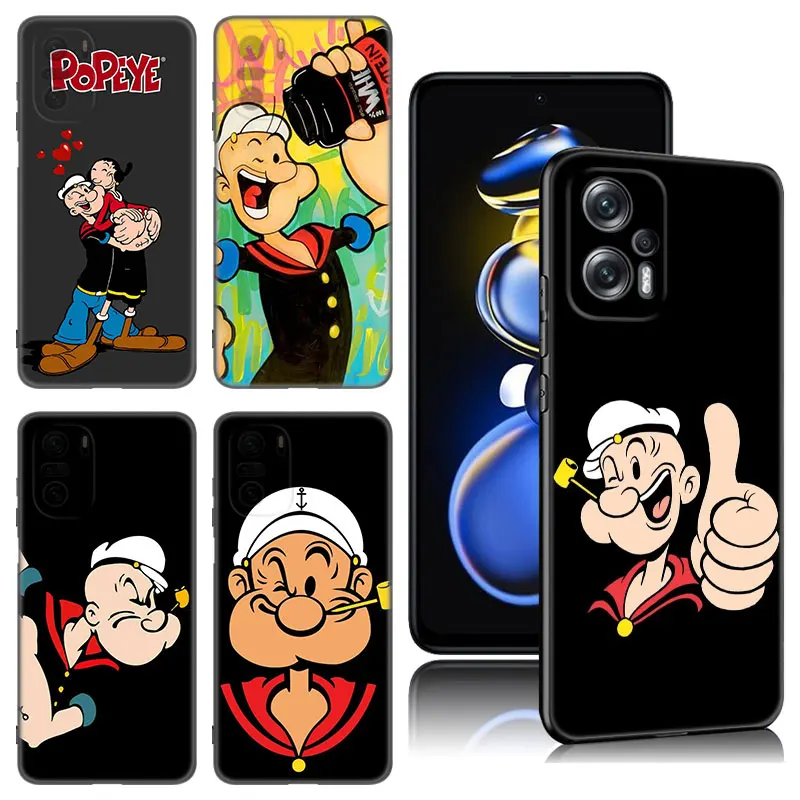 Disney Popeye The Sailor Black Silicone Phone Case For Xiaomi 10T 11T 13T 14 Pro 11 Lite POCO X3 NFC M3 M4 M6 X4 X5 Pro 5G F5