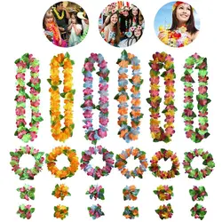 Hawaiian Beach Leis Necklace  Artificial Flowers Leis Necklace Summer Beach Flower Wreath Garland Wedding Birthday Decoration