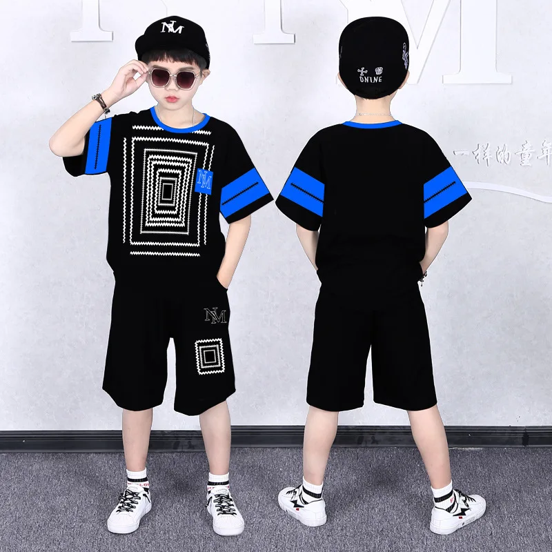 

Boys Summer Clothing Sets 2024 New Fashion Casual O-neck Short Sleeve Geometry Print 2pieces Outfits Suits Kids Clothes 110-170