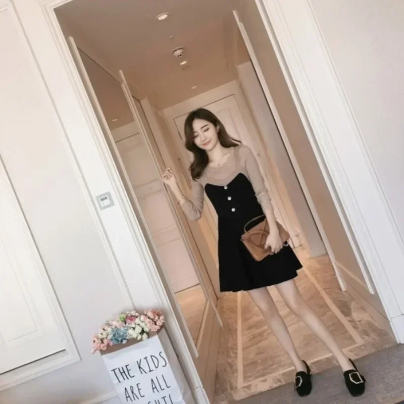 Women\'s Crochet Dresses Korean Style Female Knit Dress Autumn and Winter New In Trendy One Pieces X Xxl Elegant Luxury G Fashion