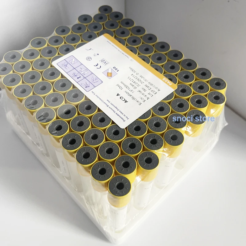 Disposable 10ml Vacuum Collection Tube Lab sampling Collecting Tube yellow cap ACD tube，glass tube，100Pcs/Pack