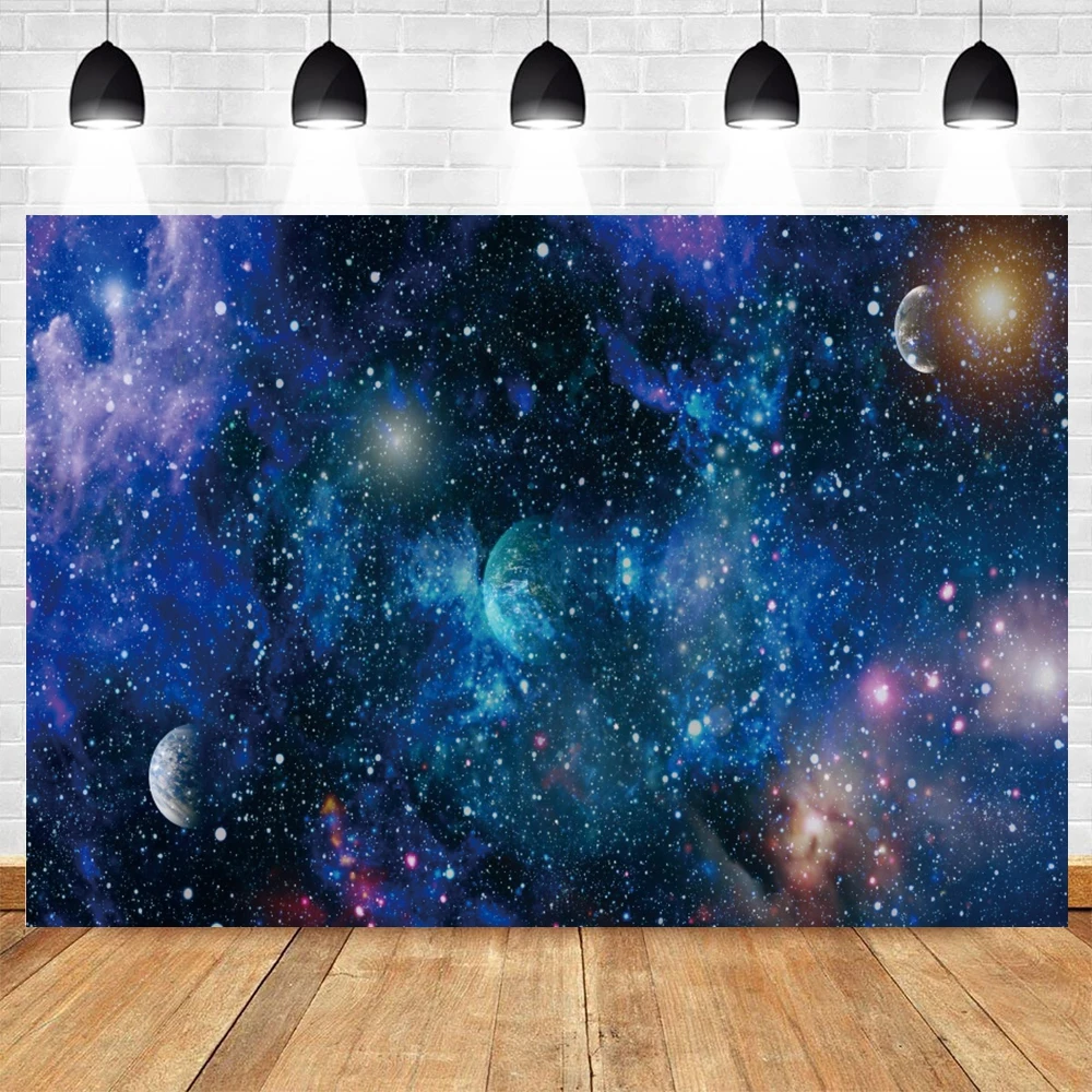 Universe Space Photography Background Cosmic Galaxy Planets Night Starry Sky Moon Milky Way Star Birthday Backdrop Photo Studio