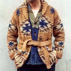 Europe and The United States Men Heavy Jacquard Fashion Sweater Autumn and Winter Retro Casual Thick Cardigan Knit Sweater Coat