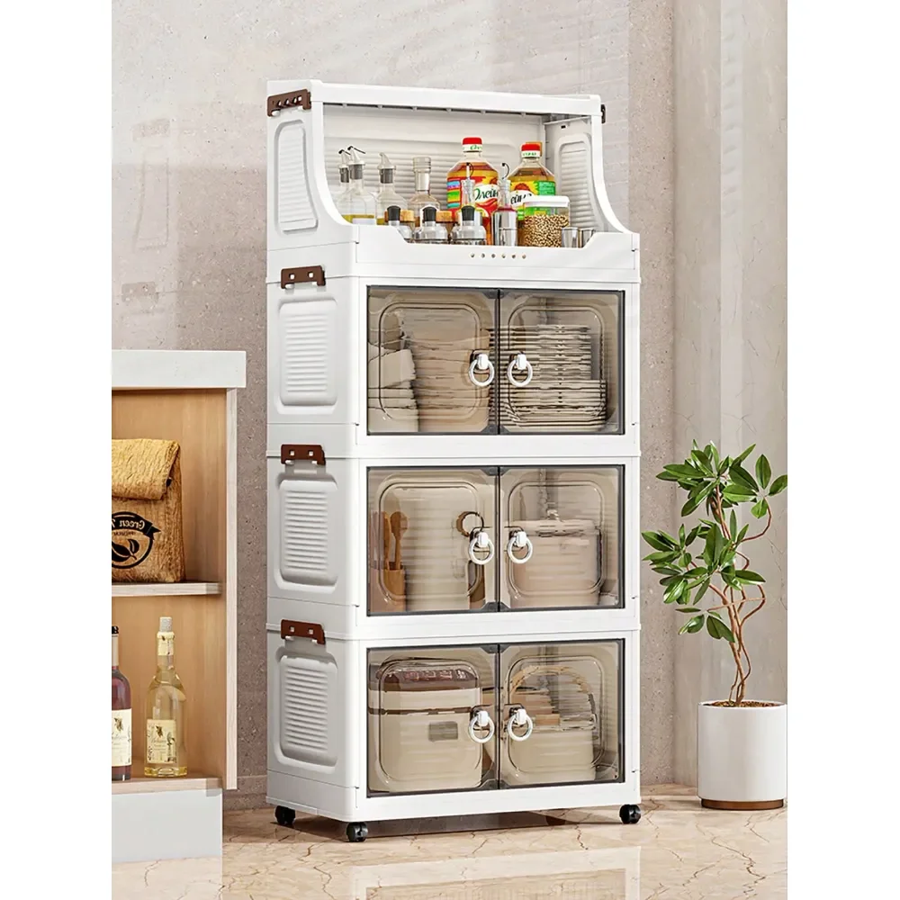 

Plastic Folding Storage Cabinet, Double Door Home Living Room Toy Organizer Box, Bedroom Storage Cabinet With Wheels, Wardrobe