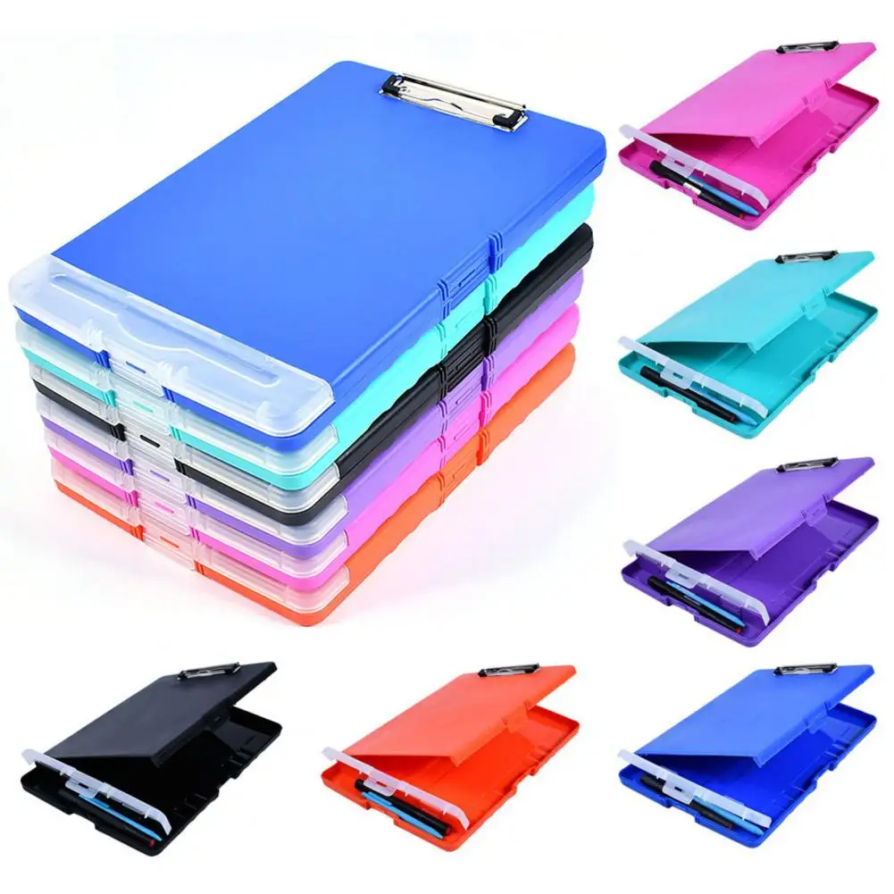 File Folder Organizer with Strong Lock Non-Slip Clips Hanging Holes Student 3-in-1 Clipboard Pencil Case File Storage Box