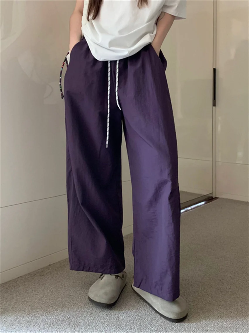 

Alien Kitty 2024 New Loose-Fitting Pants Women Chic Solid Wide Leg Casual Summer High Waist Streetwear Daily Quick Drying