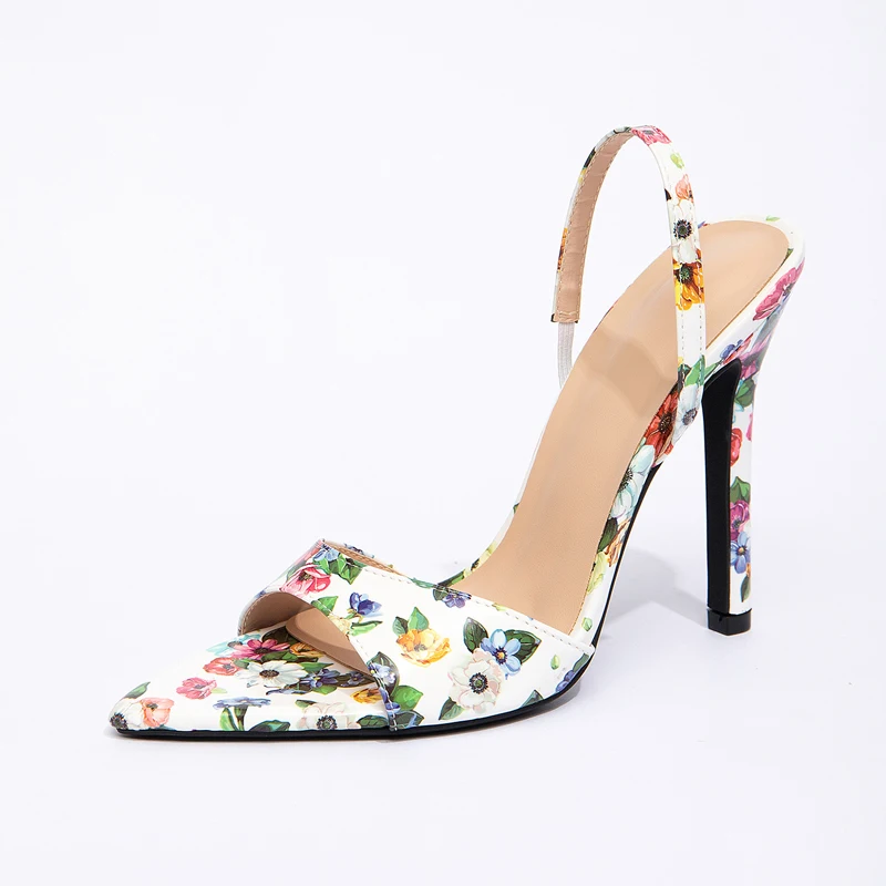 

Summer Sexy Back Strap Sandals Women Printed Pointed Toe Stiletto High Heels Party Stripper Pumps Slip On Ladies Designer Shoes