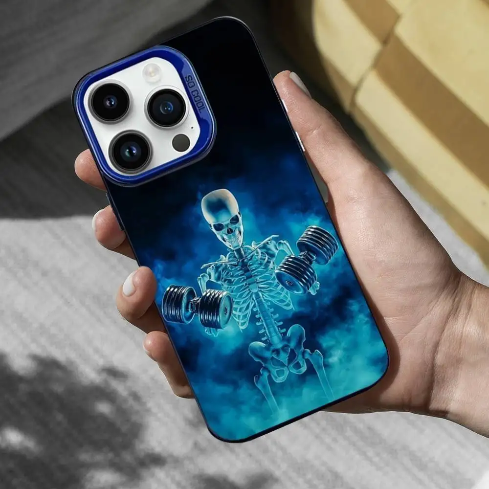 حافظة هاتف فنية للياقة البدنية لكمال الأجسام لهواتف iPhone 16,15,14,13,12,17,11,Mini,Pro,SE,XS,MAX غطاء سيليكون أزرق غير لامع