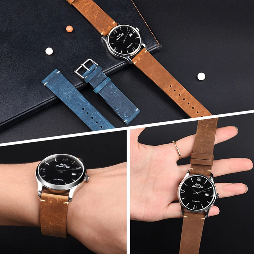 Crazy Horse Calfskin Leather Watchbands 18mm 20mm 22mm Black Brown Blue Watch Band Men Frosted Watch Strap Watches Accessories